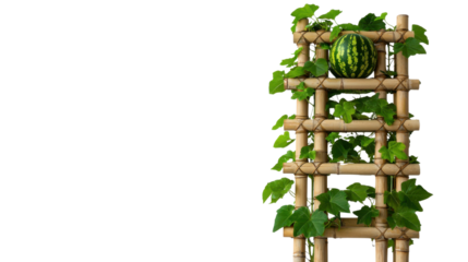 A modern minimalist vertical garden with a wooden ladder like structure supporting a variety of thriving green plants showcasing a sustainable and space efficient approach to indoor cultivation