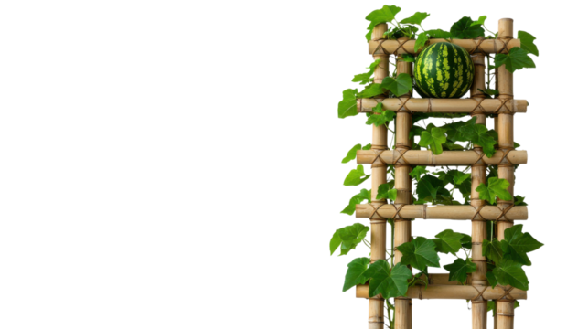 A modern minimalist vertical garden with a wooden ladder like structure supporting a variety of thriving green plants showcasing a sustainable and space efficient approach to indoor cultivation