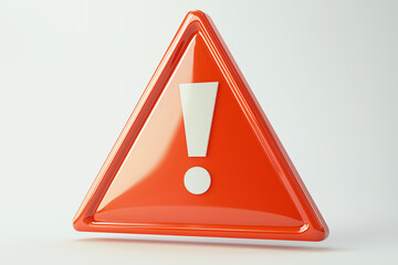 Red Triangle Warning Sign with Exclamation Mark on a White Background, High Quality