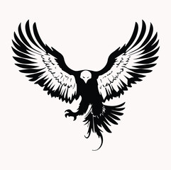 Obraz premium Majestic eagle in flight against a plain background. Powerful soaring bird in mid-air with outstretched wings, conveying strength and freedom.