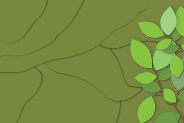 Green leaves on olive green papers overlapping. Template for advertising spring, eco, banner, web, poster, card and cover. shadow overlay. copy space for text. illustration of paper cut design style.