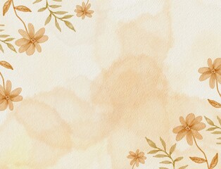 Floral Watercolor Background with Beige Flowers