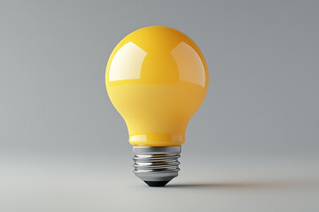 Single Shiny Yellow Lightbulb on Neutral Gray Background Idea, Innovation, and Energy Concept