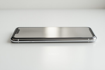 Silver Smartphone on White Surface A Minimalist CloseUp of Modern Mobile Technology Device