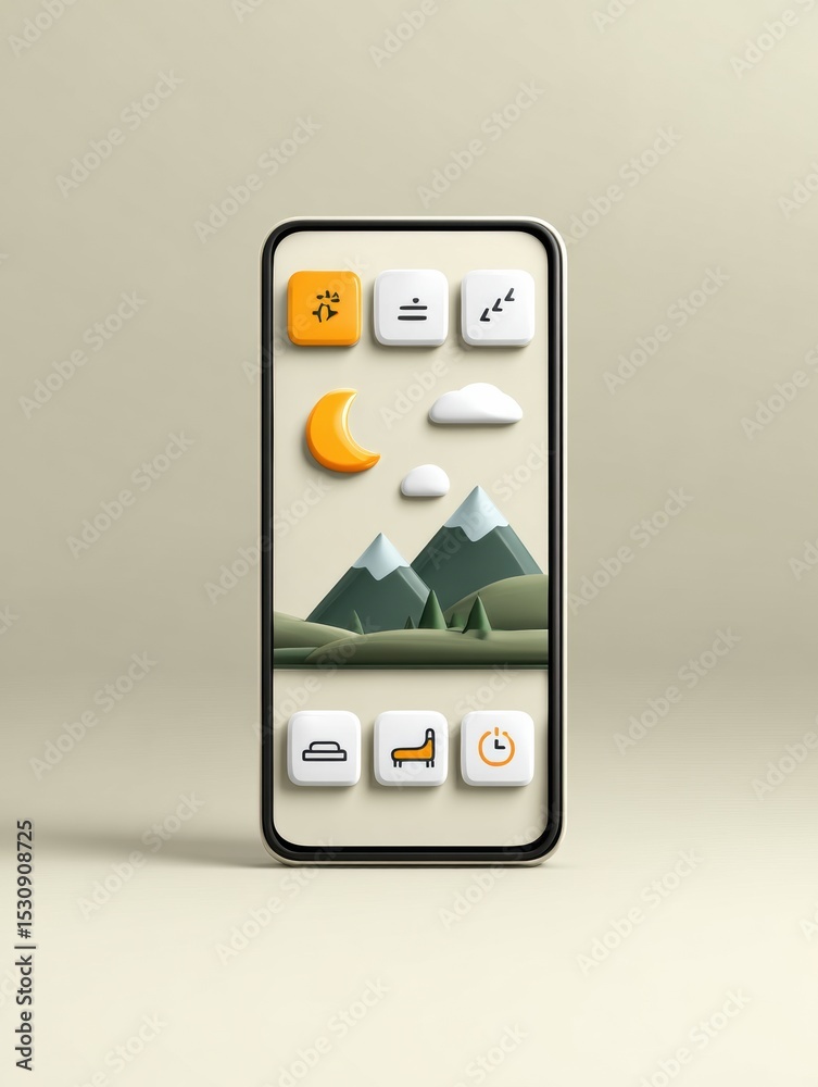 Aufkleber Screen Time Timer App Displaying Sleep and Relax Icons on Smartphone Against a Neutral Background
