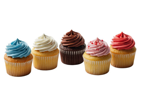 Delicious colorful cupcakes sweet treats bakery dessert food photography on transparent background