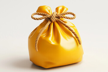 Yellow Pouch with Rope Tie Isolated Gift Bag for Products, Favors, or Treats