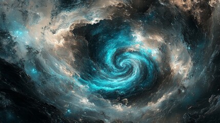 Swirling Turquoise Storm in Mythical Space Landscape