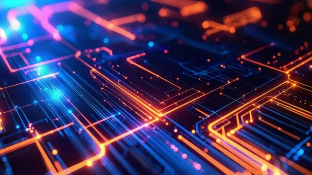 Glowing Circuit Board Network, Data Flow, Abstract Background