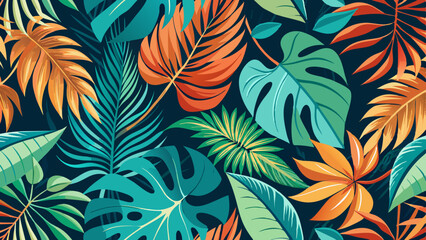 Colorful Tropical Leaf Pattern &ndash; Vibrant Botanical Background Illustration
