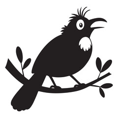 Bird and Crow Sitting on a Branch Silhouette Illustration