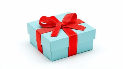 Fototapeta premium Blue Gift Box with Red Ribbon Holiday or birthday concept isolated white background.
