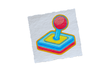 Colorful Retro Joystick Illustration on Torn Paper with Transparent Background