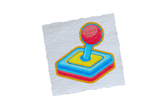 Colorful Retro Joystick Illustration on Torn Paper with Transparent Background