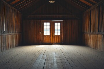 Stable Door. Clean and Empty American Horse Barn with Beam Ceiling