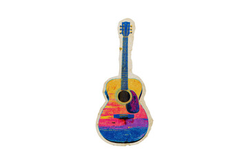 Colorful Acoustic Guitar Image with Sunset Design on a Transparent Background