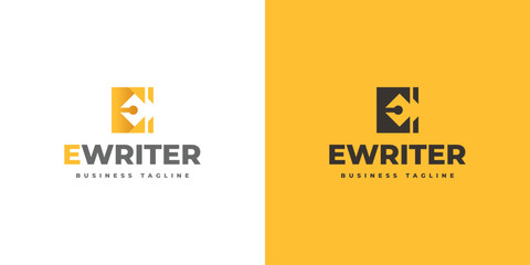 pen writer e letter logo vector