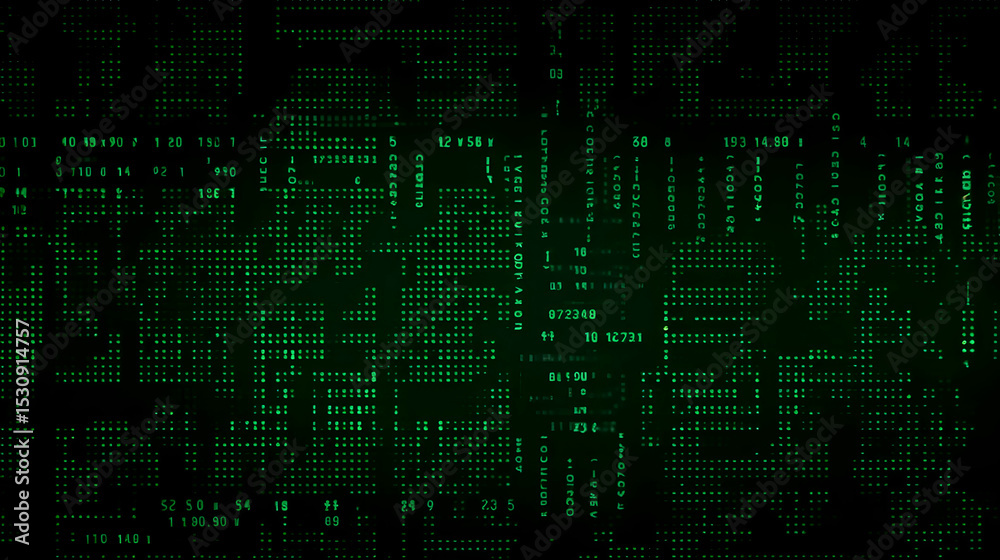 Wall mural abstract green digital data pattern representing modern technology, data encryption, and secure digi