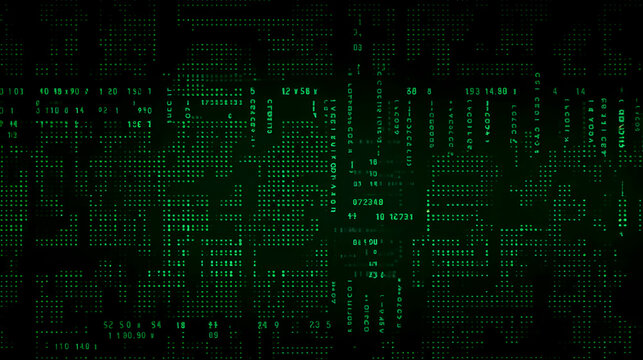 Abstract green digital data pattern representing modern technology, data encryption, and secure digital information systems for futuristic designs