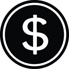 Black and white circular dollar coin icon graphic design element