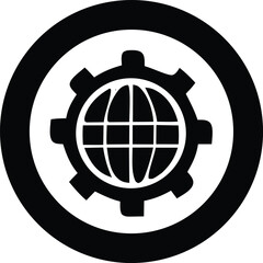 Global gear system icon black and white design graphic