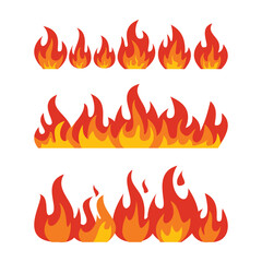 Cartoon Fire Flames Vector Set. Burning Flame Icons Collection. Flat cartoon vector fire flames set with different shapes. Great for icons, game design, warning signs, and hot effect elements.