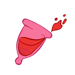coupe menstruelle rose avec tige ronde et du sang