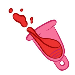 coupe menstruelle rose avec tige anneau et du sang