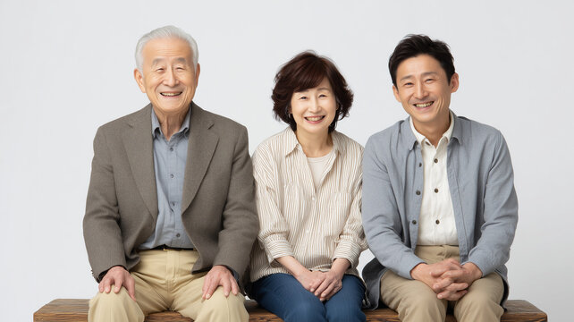 世代を超えた日本人3人の談笑ポートレート