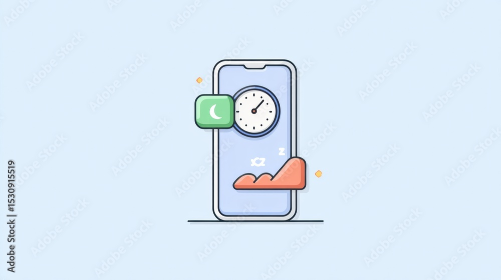 Poster screen time timer on phone indicating relaxation and sleep, designed for digital wellness and mindfu