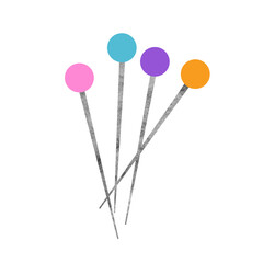 quatre épingles de couleur rose, bleu, violet et orange