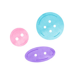 trois boutons bleu, rose et violet