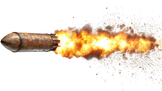 Projectile flies with fiery exhaust