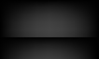Fototapeta premium Black studio background with lights shining on the floor, black wall room with spotlights, edited illustration used for product display.