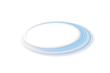 Transparent circle lights the shadowed path. Neon rings hover in radiant sync. Color beam stretches...