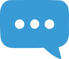 A simple blue speech bubble with three white dots indicating a message or notification