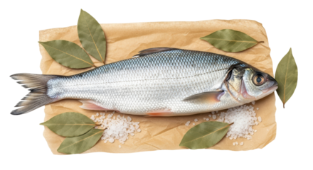 Isolated Fish with Bay Leaves