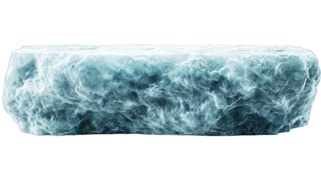 Rectangular ice block with cloudy texture
