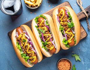 Wege hot dog z kiełbaską z soczewicy, musztardą Dijon i czerwoną cebulą