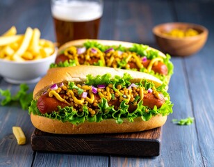 Wege hot dog z kiełbaską z soczewicy, musztardą Dijon i czerwoną cebulą