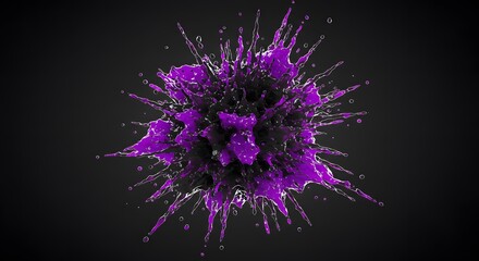 Energetic burst of purple fluid captured mid-splash. An abstract representation of a vibrant liquid explosion on a black backdrop.