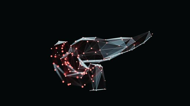 3d animation of a vibrant, low-poly pancreas turn-table over dark background. Pancreas wireframe made of light points. Seamlessly loopable video