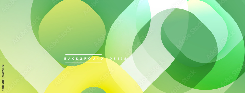 Poster abstract design features overlapping circles, gradients. colors include yellow, green, white. modern