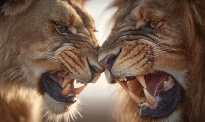 The courtship behavior of African Lions, including both adult males and females, can be observed in Etosha National Park, Namibia, Africa