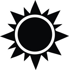 A striking black and white sun icon with sharp points and a bold outline