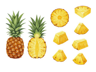 Vector watercolor pineapple / 水彩テイストのパイナップルイラスト