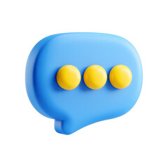 Símbolo de chat azul con puntos amarillos que representa conversación o comunicación, sobre fondo transparente png. Concepto internet, decoraciones, conversaciones