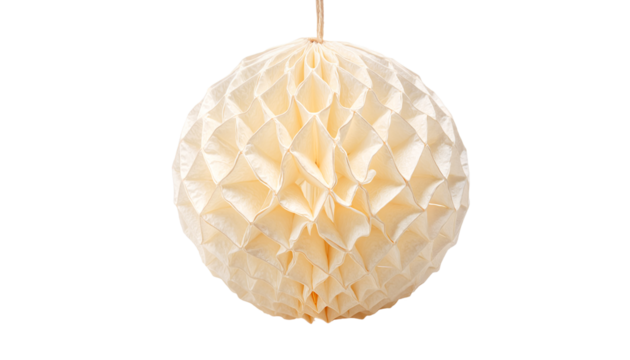 Hanging cream honeycomb paper ball decoration isolated on white background