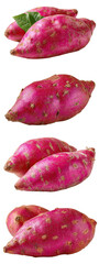 Fresh and Colorful Sweet Potatoes Stacked Vertically on White Background