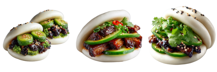 Delicious Asian Steamed Buns with Flavorful Fillings and Garnishes